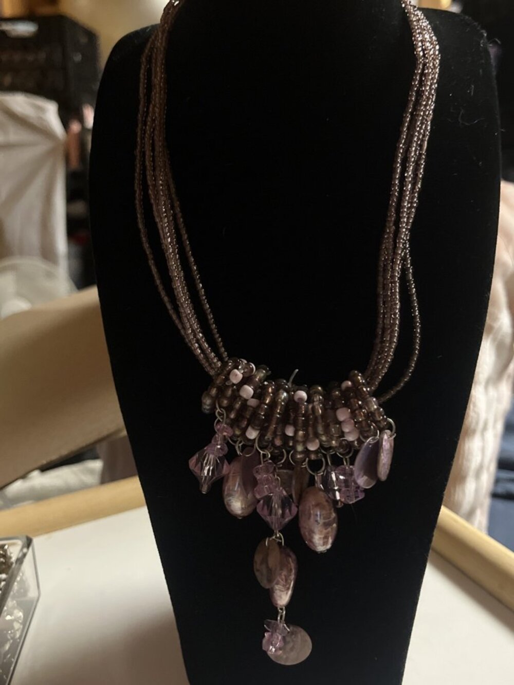 Vintage multi strand necklace- Purple Beads Casual Or Dress.